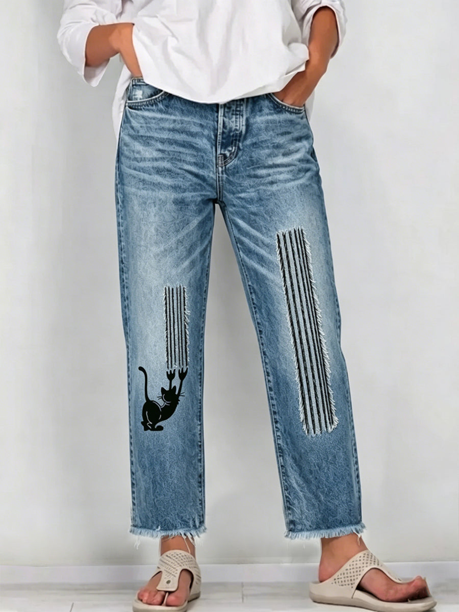 Künstlerische Damen-Jeans mit Tier druck