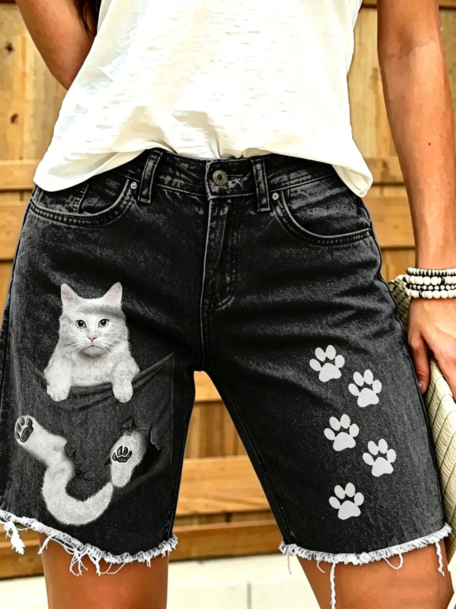 Damen-Shorts aus Jeans mit Tiermotiv-Print