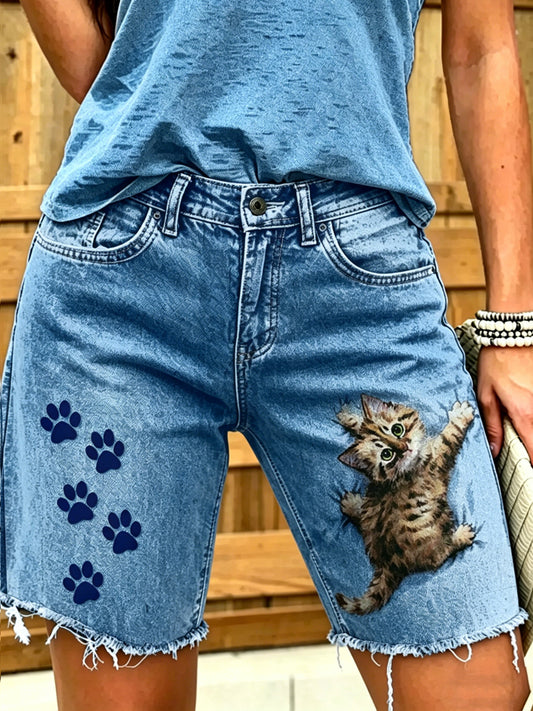Damen-Shorts aus Jeans mit Tiermotiv-Print