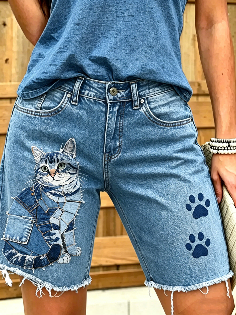 Damen-Shorts aus Jeans mit Tiermotiv-Print