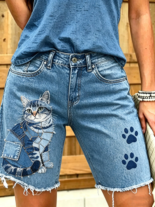 Damen-Shorts aus Jeans mit Tiermotiv-Print