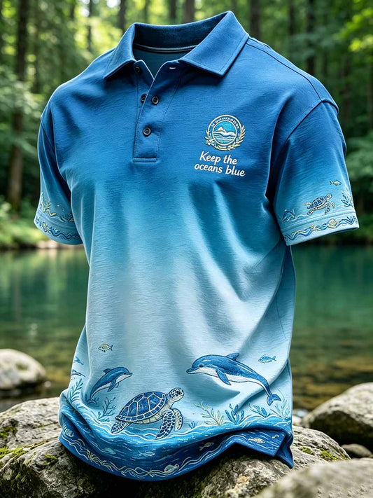 Herren-Poloshirt mit „Keep The Oceans Blue“-Print, lässig