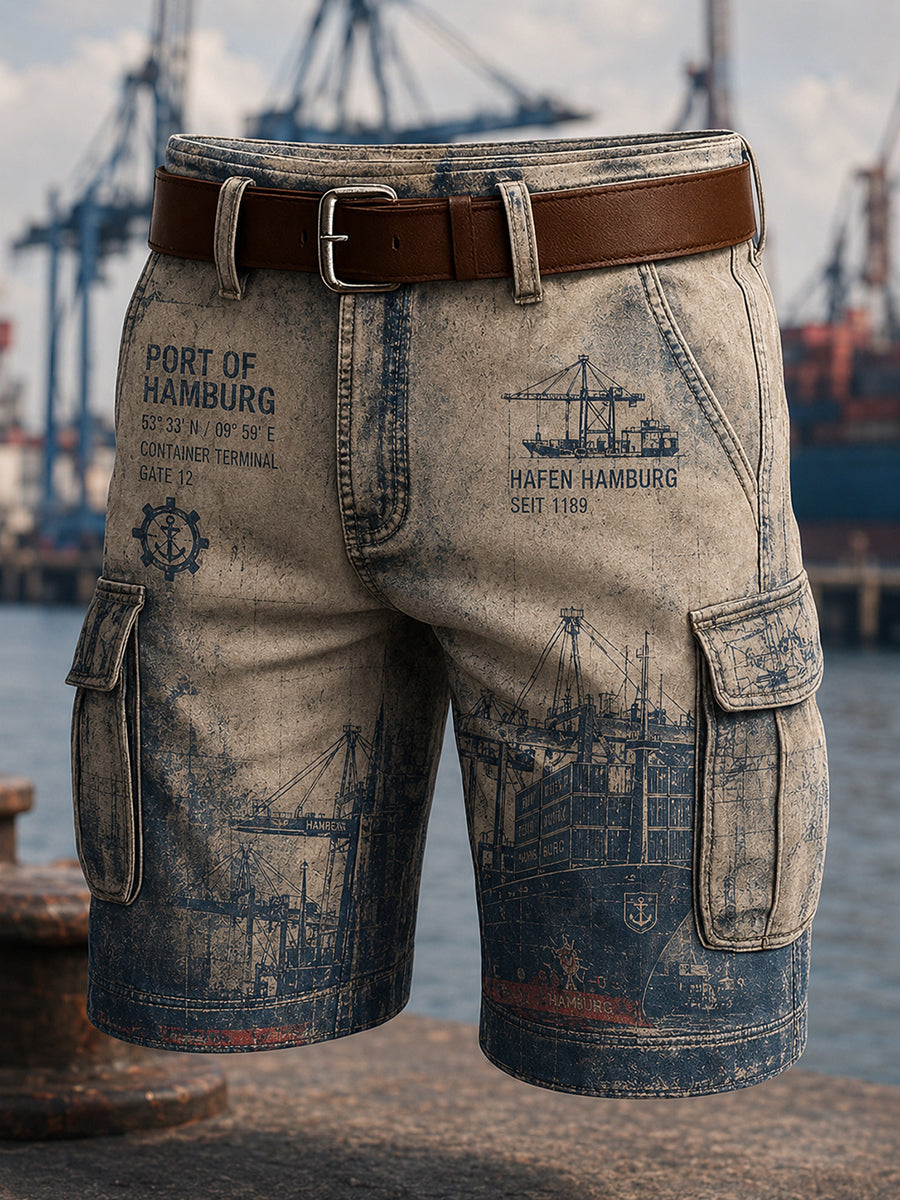 Herren Retro Hamburg Hafen Print Freizeit shorts