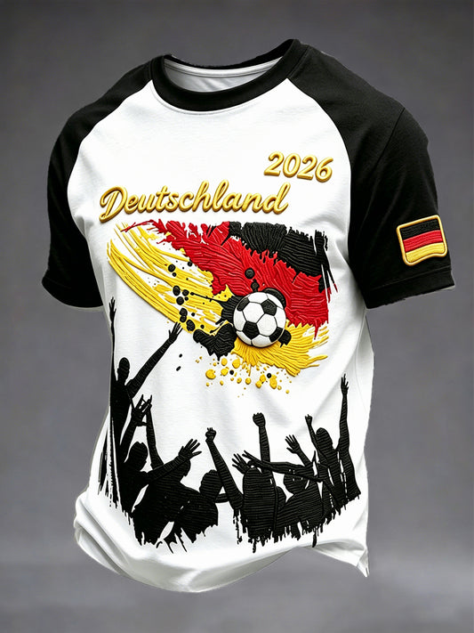 Herrenweißes Freizeit-T-Shirt mit Patchwork-Print zur deutschen Flagge