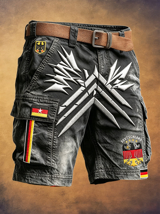 Herren-Retro-Sportshorts in Schwarz mit deutschem Fußball-3D-Druck, lässig und modisch für die Arbeit