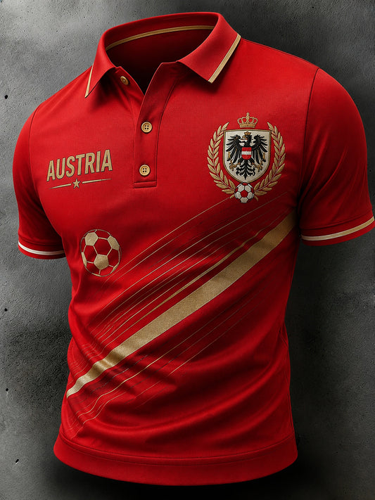 Herren-Poloshirt mit kurzen Ärmeln und Fußballmotiv
