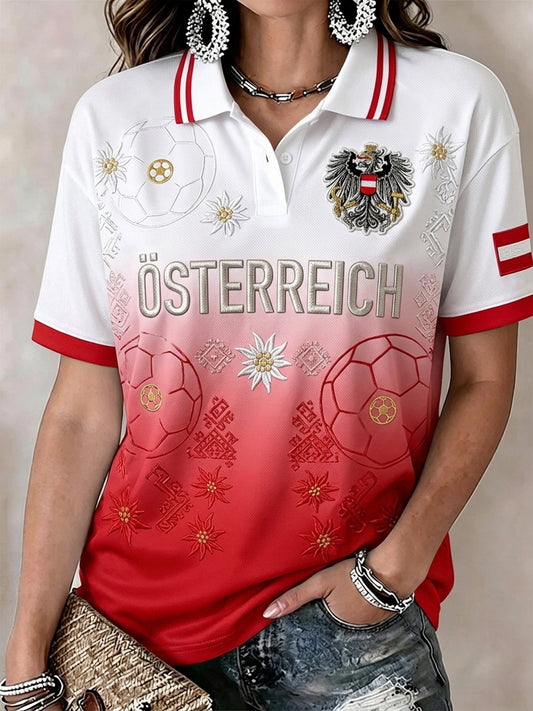 Damen-Poloshirt mit kurzem Ärmel und Fußballmotiv