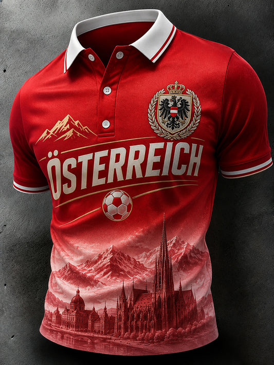 Herren-Poloshirt mit kurzen Ärmeln und Fußballmotiv