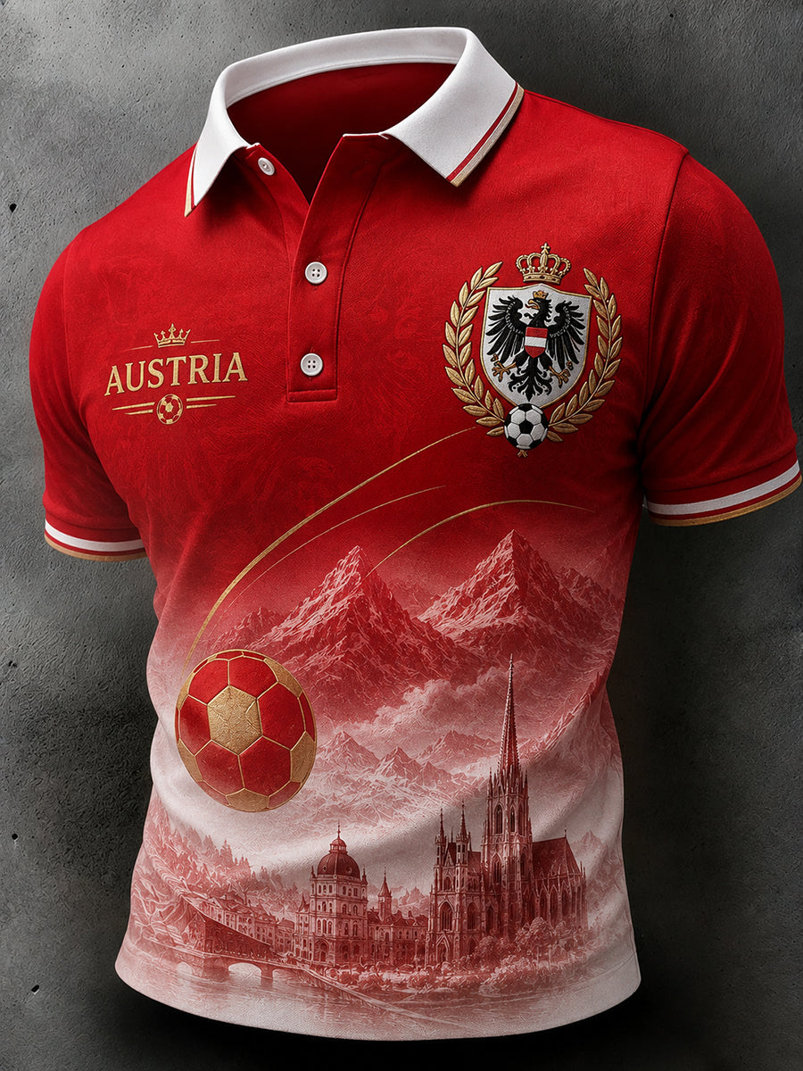 Herren-Poloshirt mit kurzen Ärmeln und Fußballmotiv