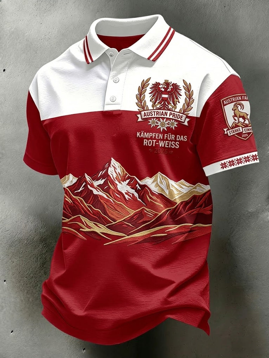 Lässiges Poloshirt im Retro-Stil mit österreichischem Alpen-Print