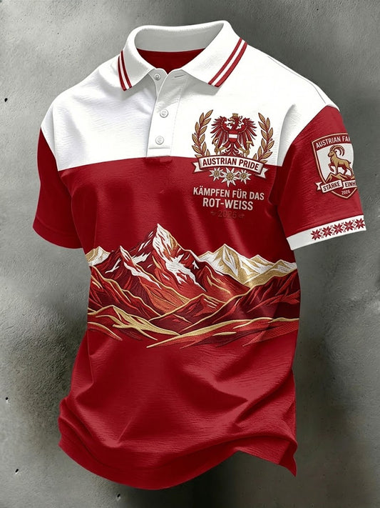 Lässiges Poloshirt im Retro-Stil mit österreichischem Alpen-Print