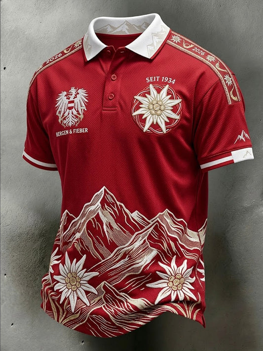 Retro-Österreich-Fußball-Polo-Shirt 2026 im Casual-Stil mit Schneeberg-Design