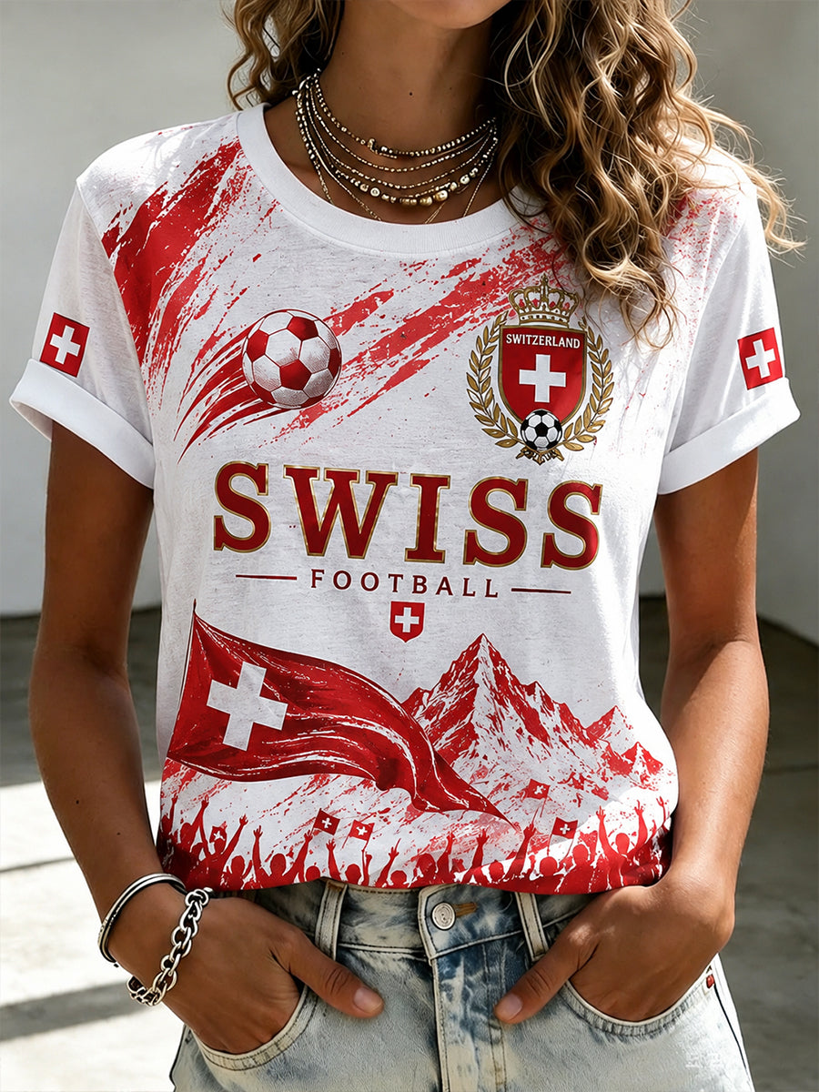 Retro-Fußballkunstdruck-T-Shirt für Damen mit kurzen Ärmeln