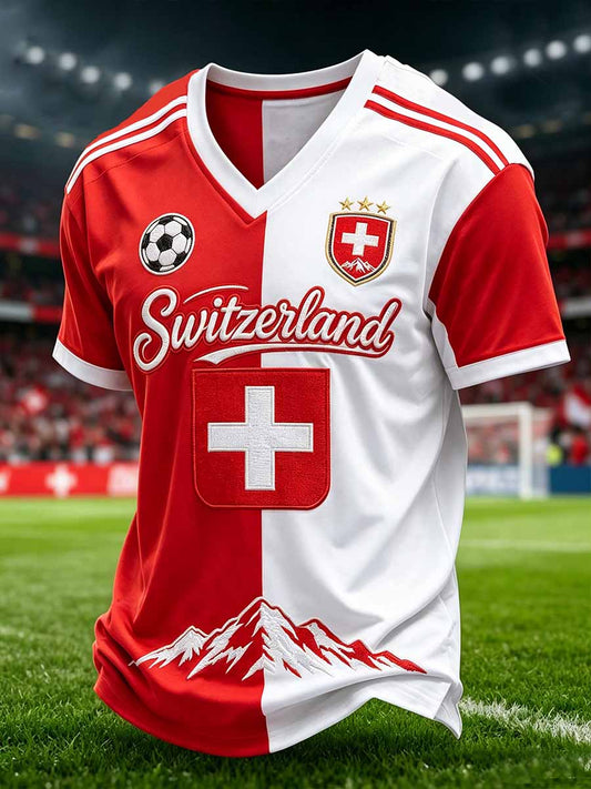 Künstlerischer T-Shirt-Druck der Schweizer Fussballliga für Herren, lässiger Stil