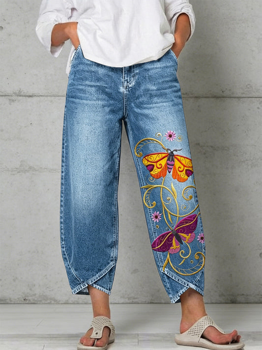 Damen-Hose mit Schmetterlings-Kunstdruck