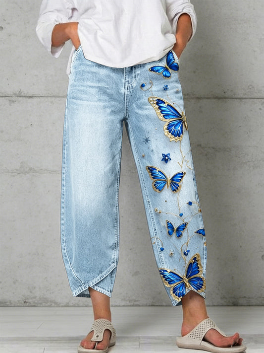 Damen-Hose mit Schmetterlings-Kunstdruck