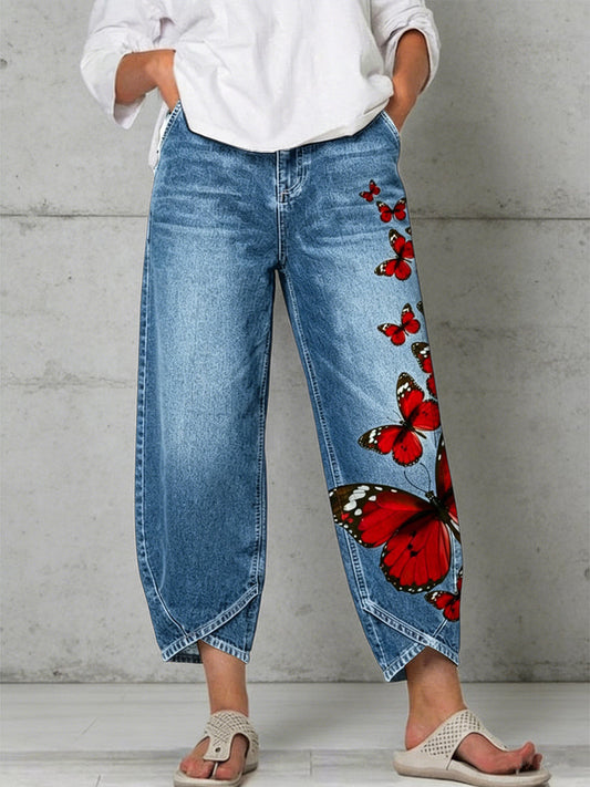  Damen-Schmetterlings-Kunstdruck hose