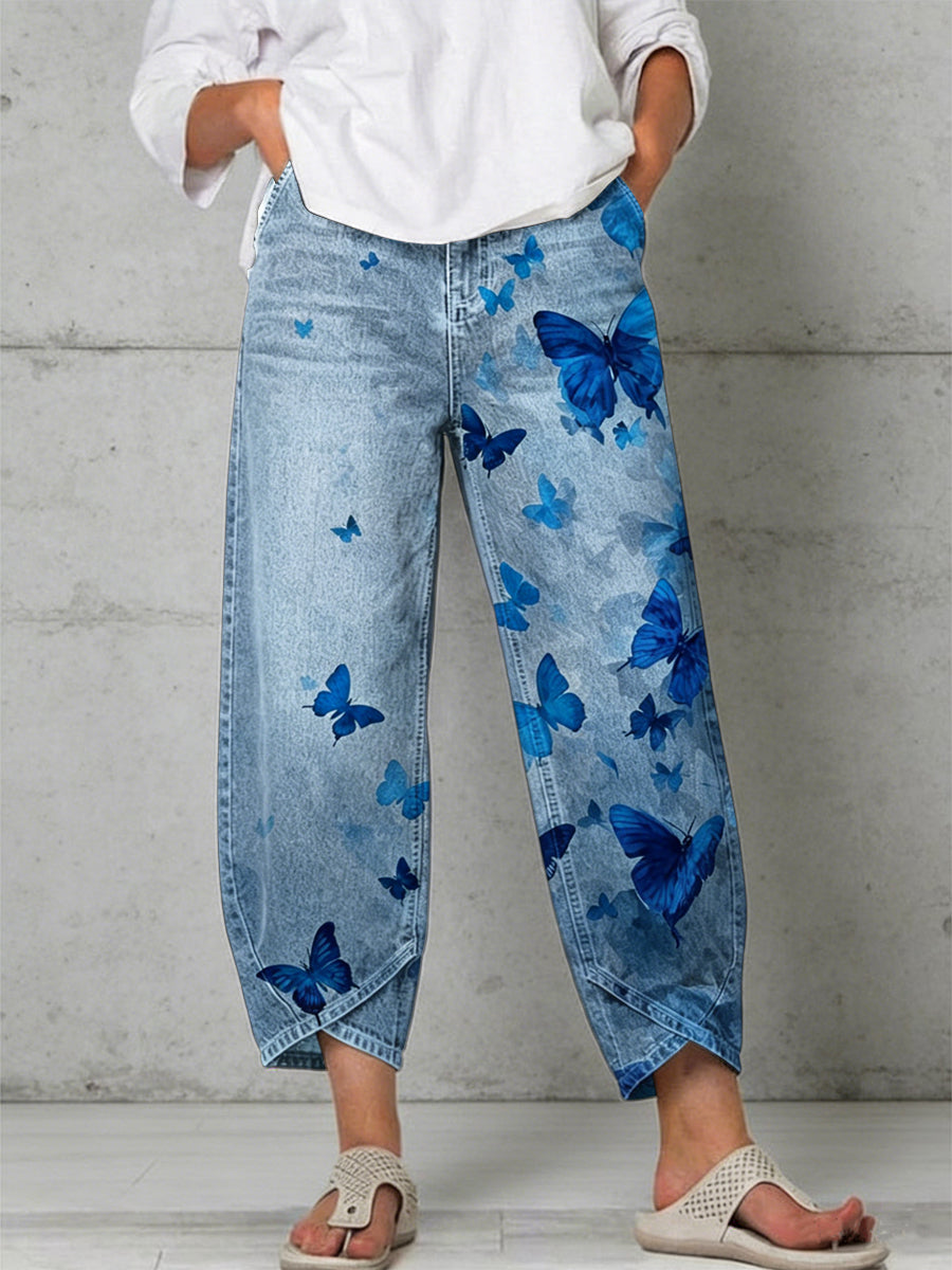 Damen-Hose mit Schmetterlings-Kunstdruck