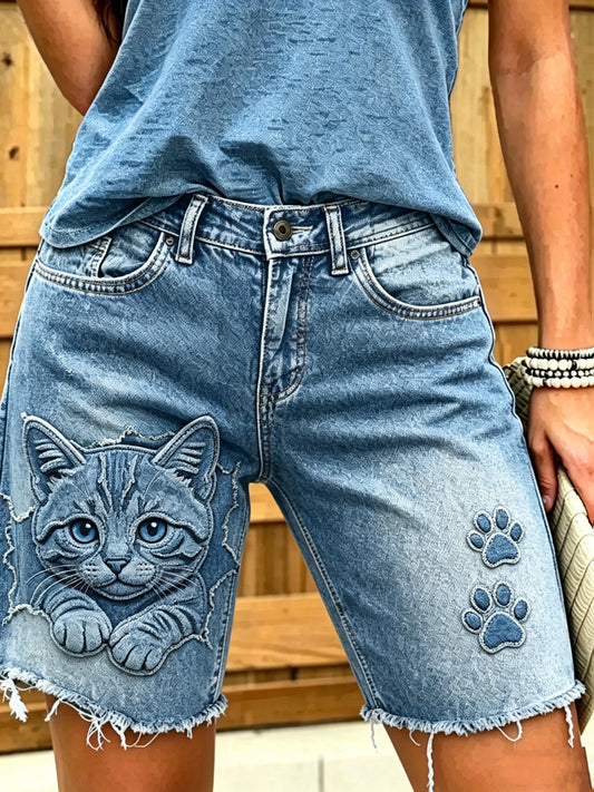 Damen-Shorts aus Jeans mit Tiermotiv-Print