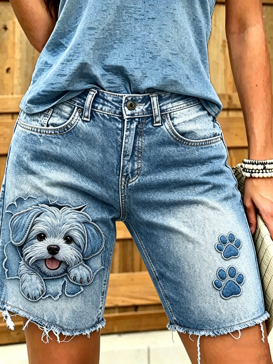 Damen-Shorts aus Jeans mit Tiermotiv-Print