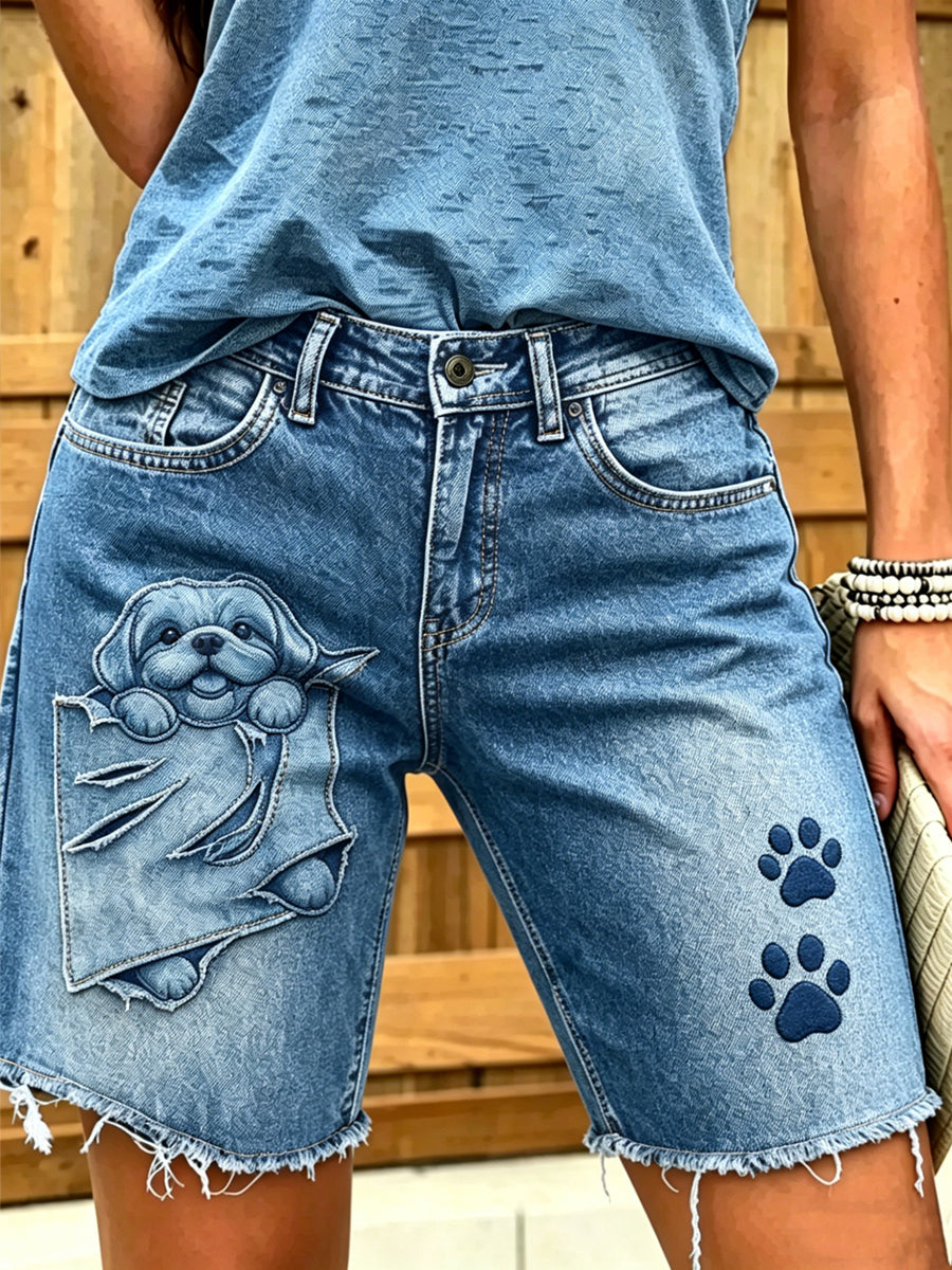 Damen-Shorts aus Jeans mit Tiermotiv-Print