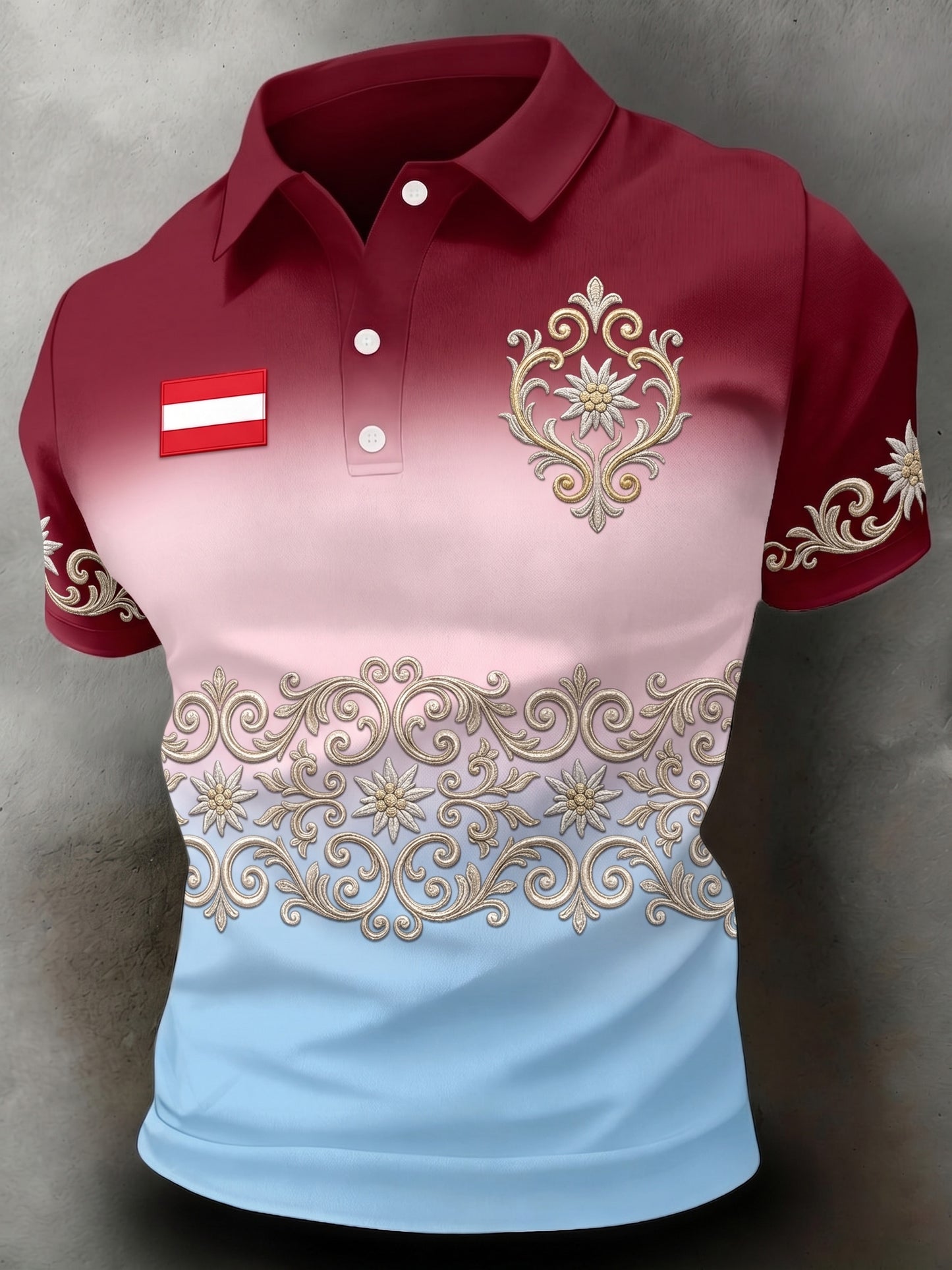Kurzarm-Polo mit österreichi schem Kunstdruck für Herren