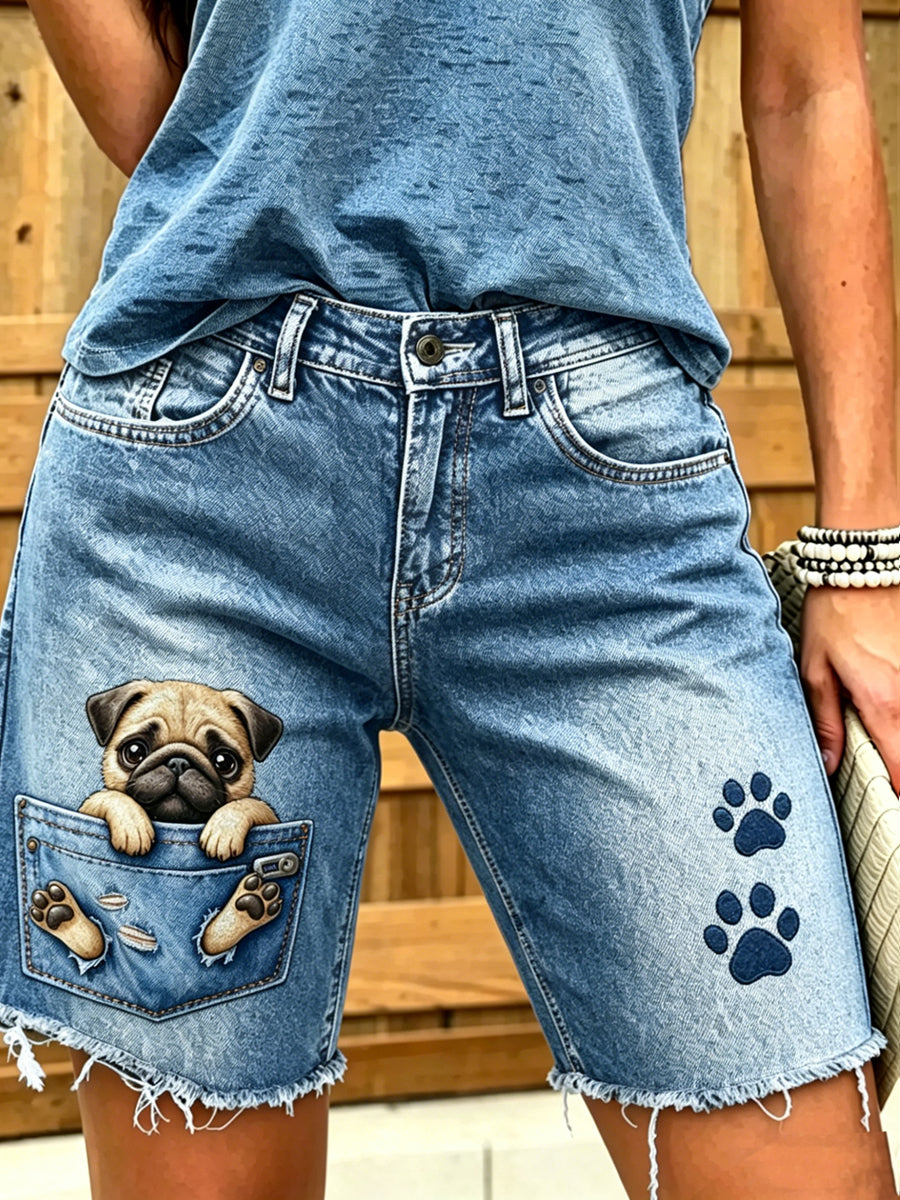 Damen-Shorts aus Jeans mit Tiermotiv-Print