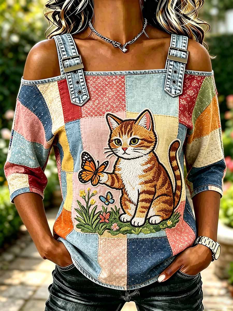 Damenmode T-Shirt mit Tiermotiv-Print
