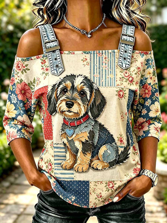 Frauen Mode Casual Hunde Muster Print T-Shirt