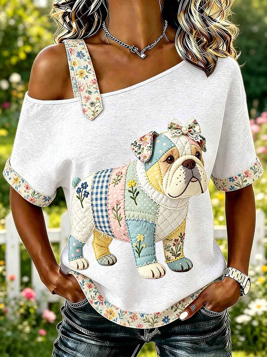 Damenmode Lässiges T-Shirt mit Hunde-Print