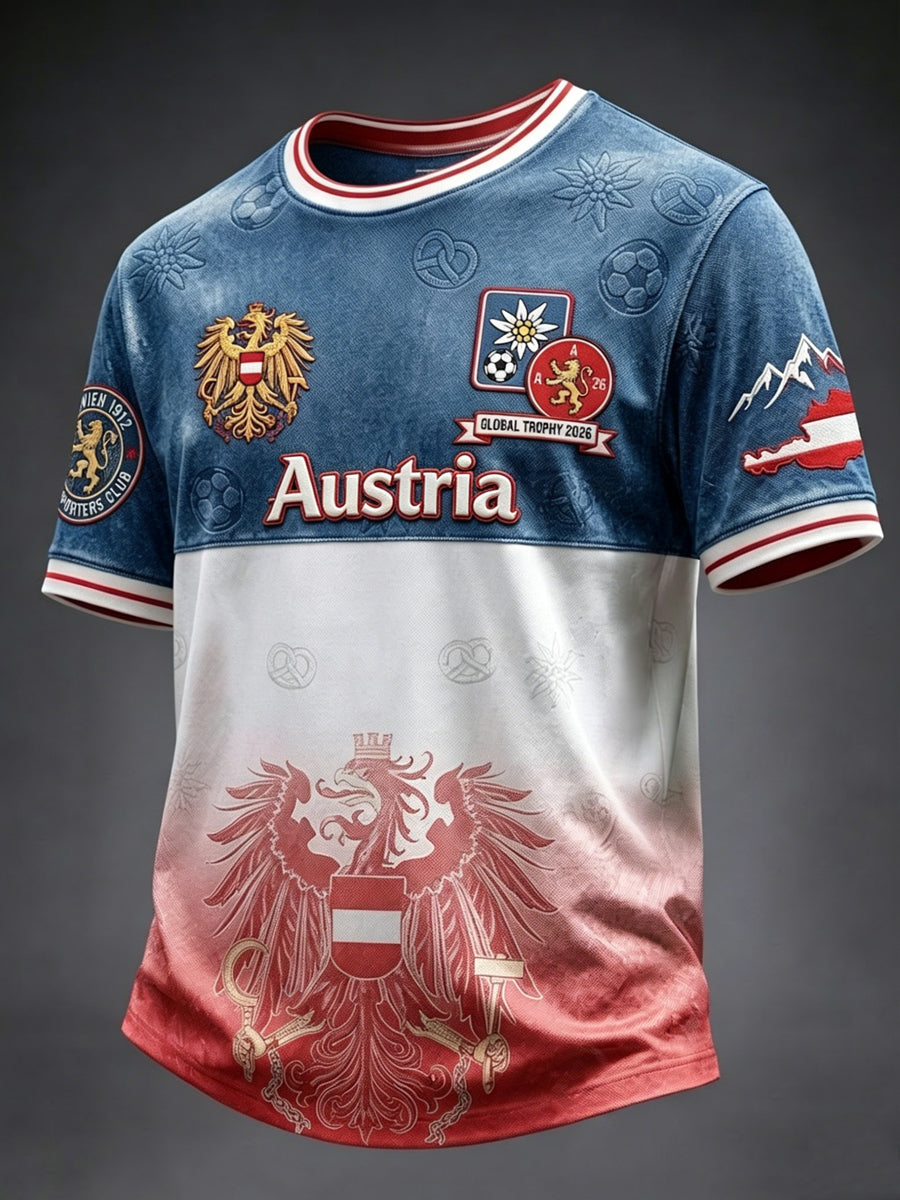 Vintage-Ära österreichischer Adler Fußball Farbverlauf Freizeit-T-Shirt
