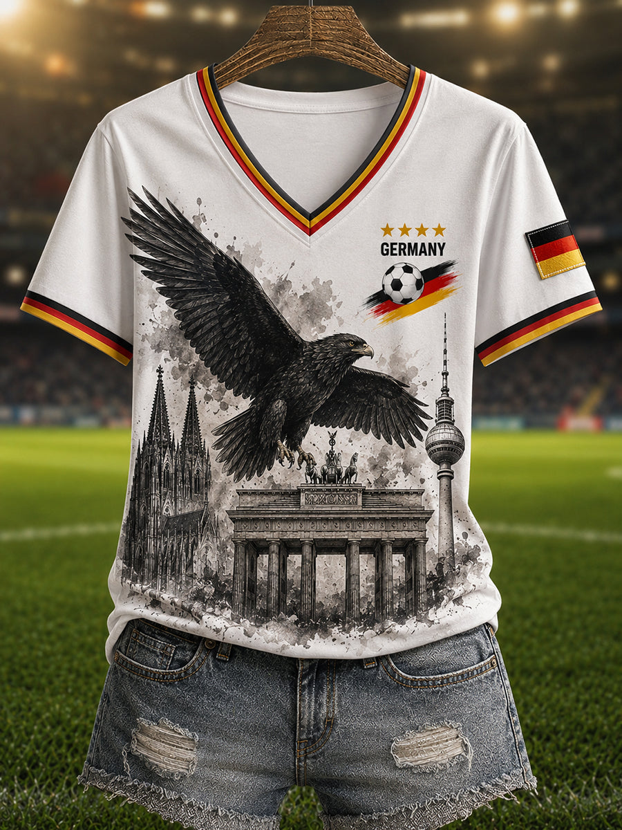 Damen-T-Shirt mit Aufdruck „Deutsche Fußballfans 2026“