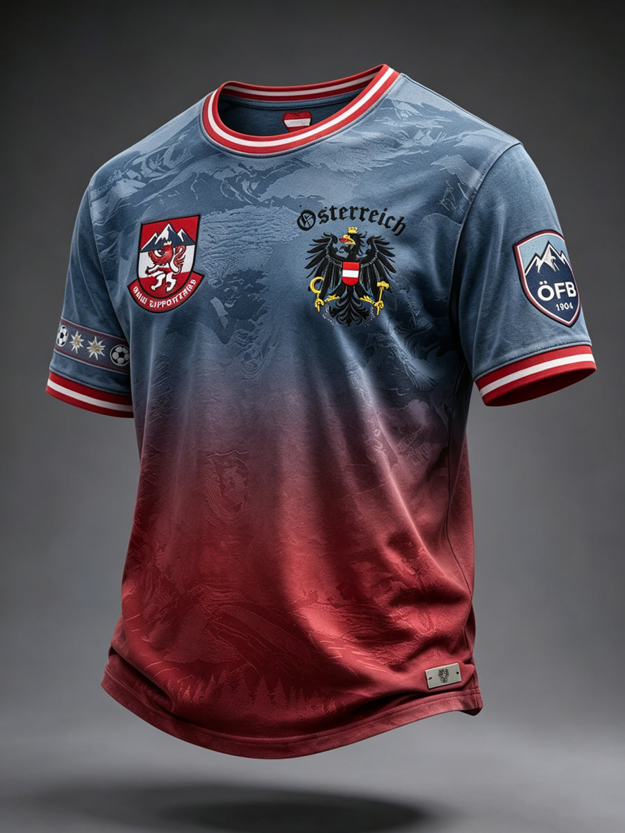 Retro österreichisches Farbverlauf-Fußballfan-Lässig-T-Shirt