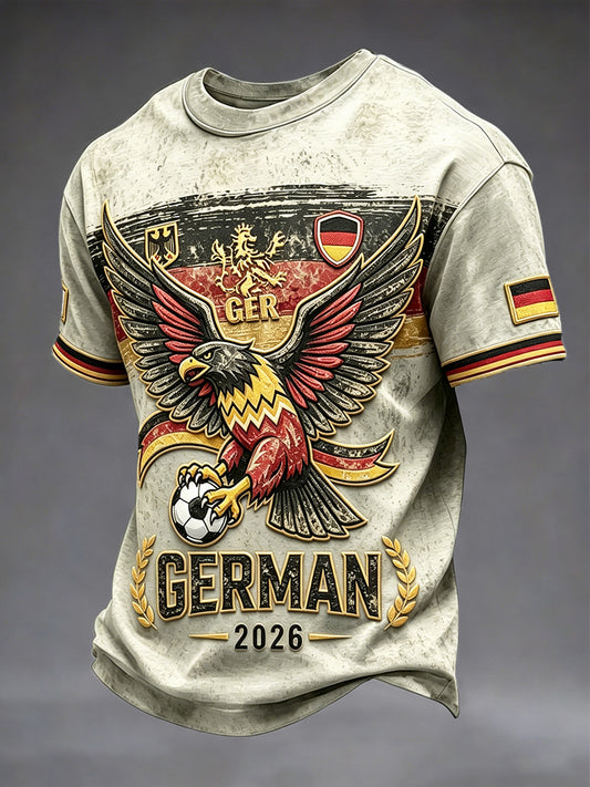 Herren-T-Shirt im Vintage-Stil mit deutschem Fußballadler-Print, lässig geschnitten