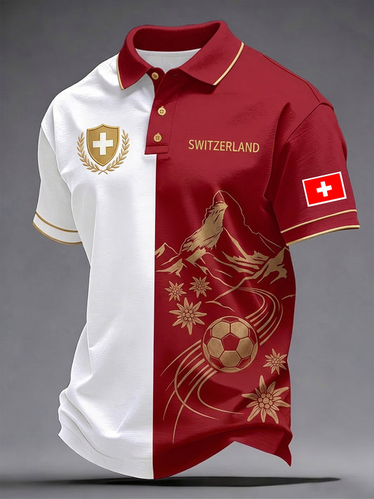 Herren-Schweizer-Fußballspiel-Anfeuerungs-Kunstdruck-Polo
