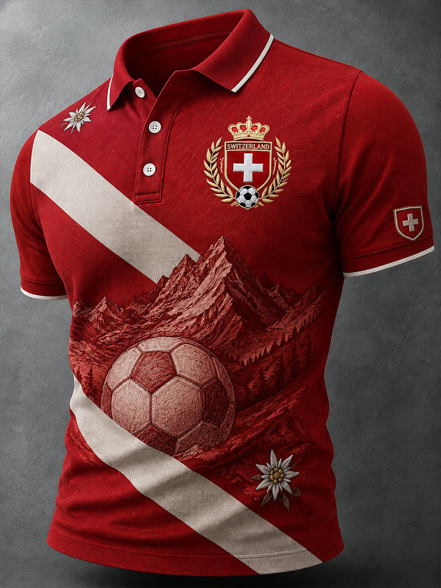 Herren-Poloshirt mit lässigem Fußball-Print und kurzen Ärmeln