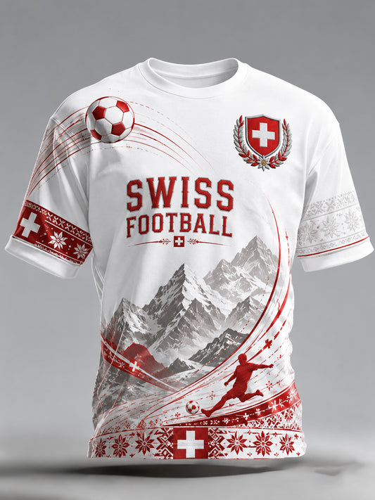 Herren-T-Shirt mit Schweizer Fußball-Fan-Art-Print und kurzen Ärmeln