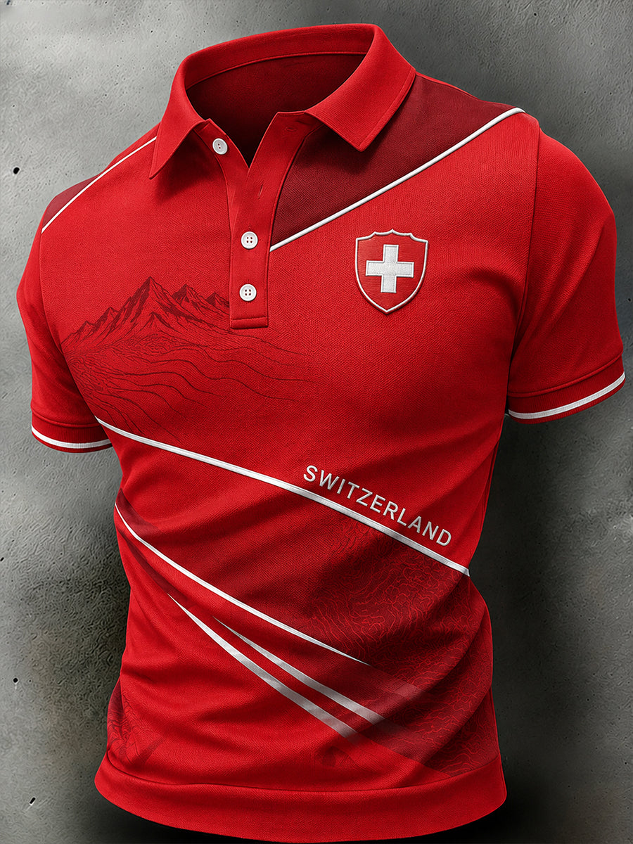 Herren-Poloshirt im Business-Stil mit Aufdruck, lässig, kurzärmelig