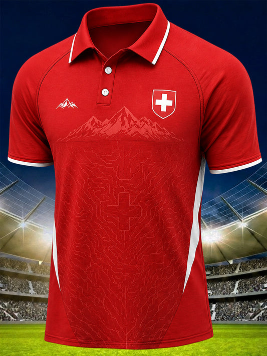 Herren-Poloshirt mit lässigem Fußball-Print und kurzen Ärmeln