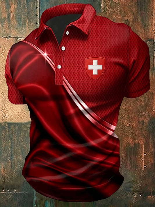 Herren-Poloshirt im Business-Stil mit Aufdruck, lässig, kurzärmelig
