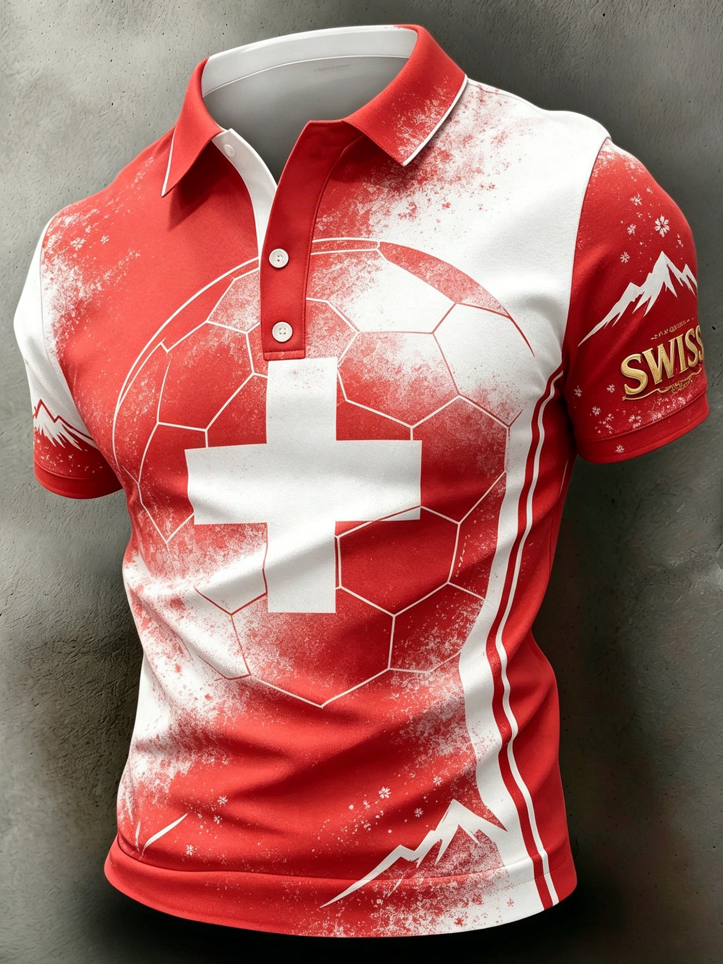 Herren-Schweizer-Fußballspiel-Anfeuerungs-Kunstdruck-Polo