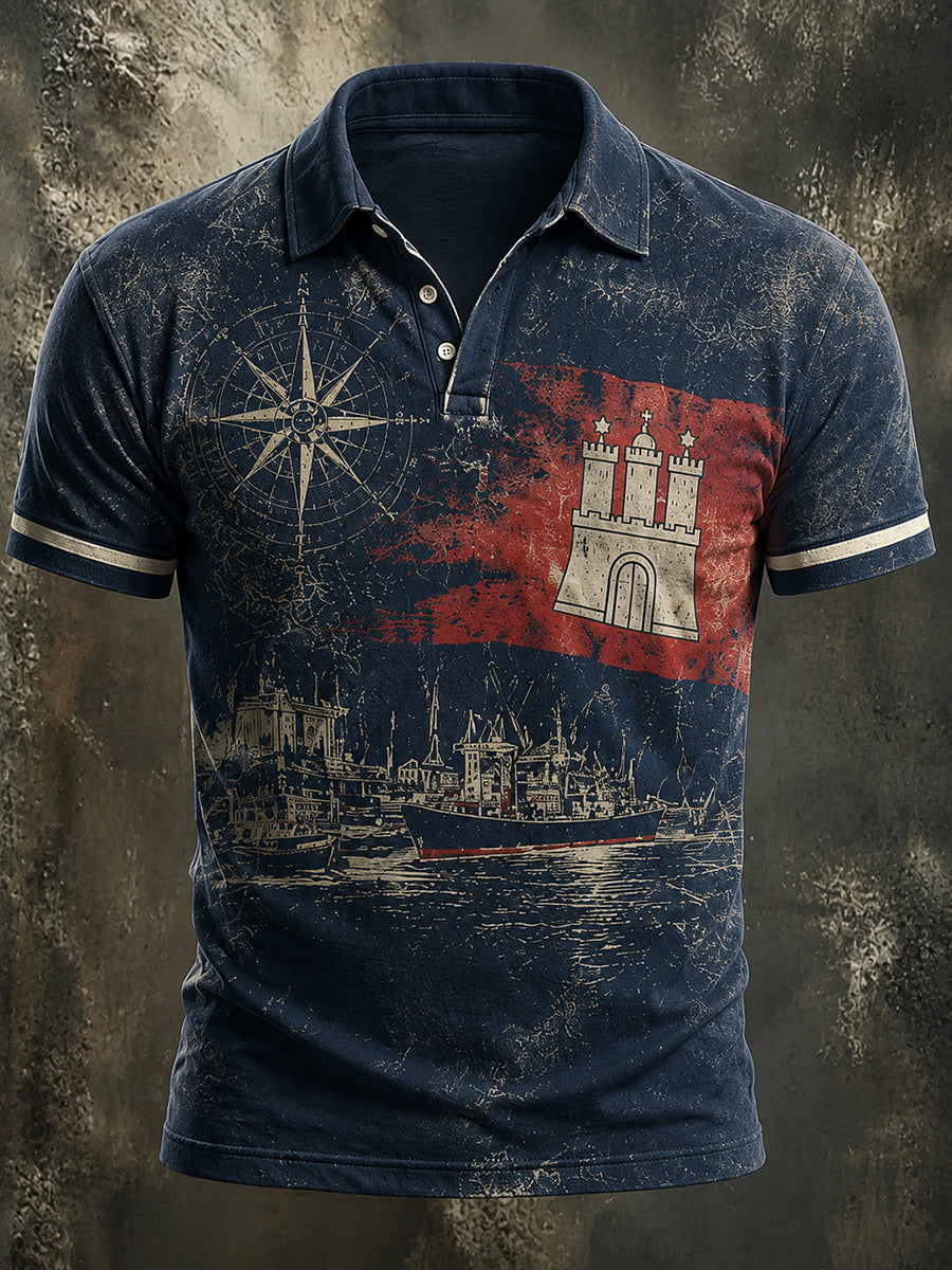 Herren-Retro-Hemd mit Hamburger Hafenmotiv