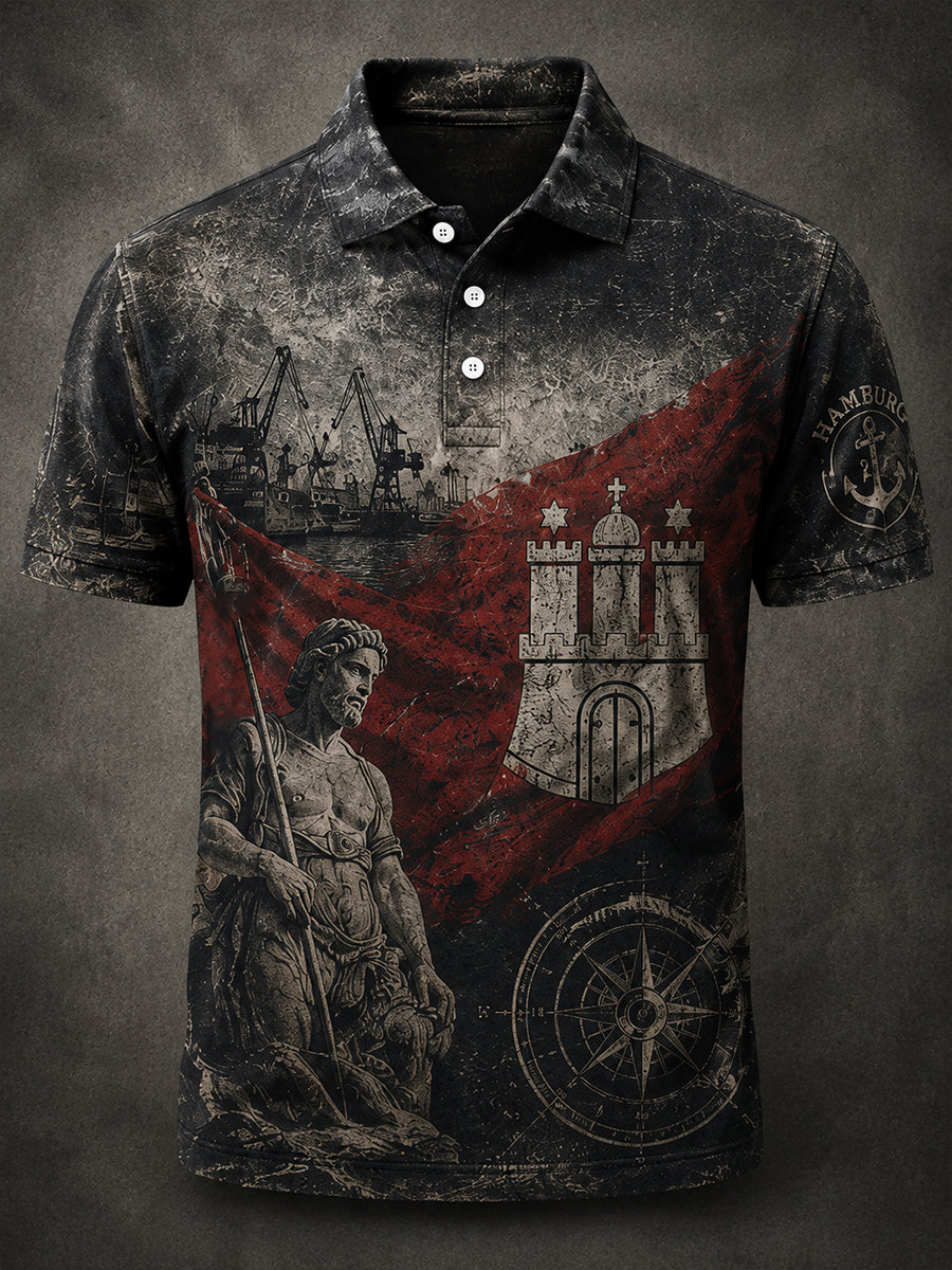 Herren-Retro-Hemd mit Hamburger Hafenmotiv