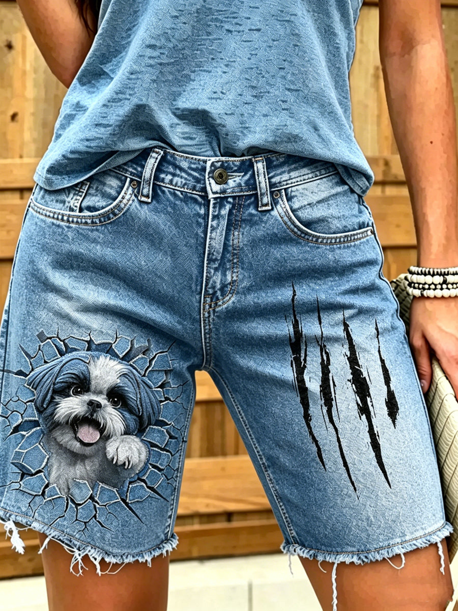 Damen-Tier kunst bedruckte kurze Jeans