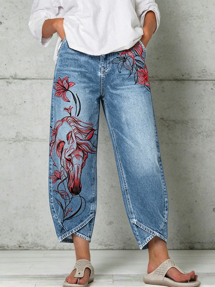 Damenhose mit Tiermotiv-Druck
