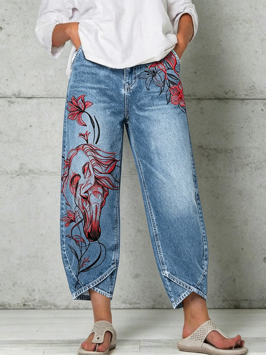 Damenhose mit Tiermotiv-Druck