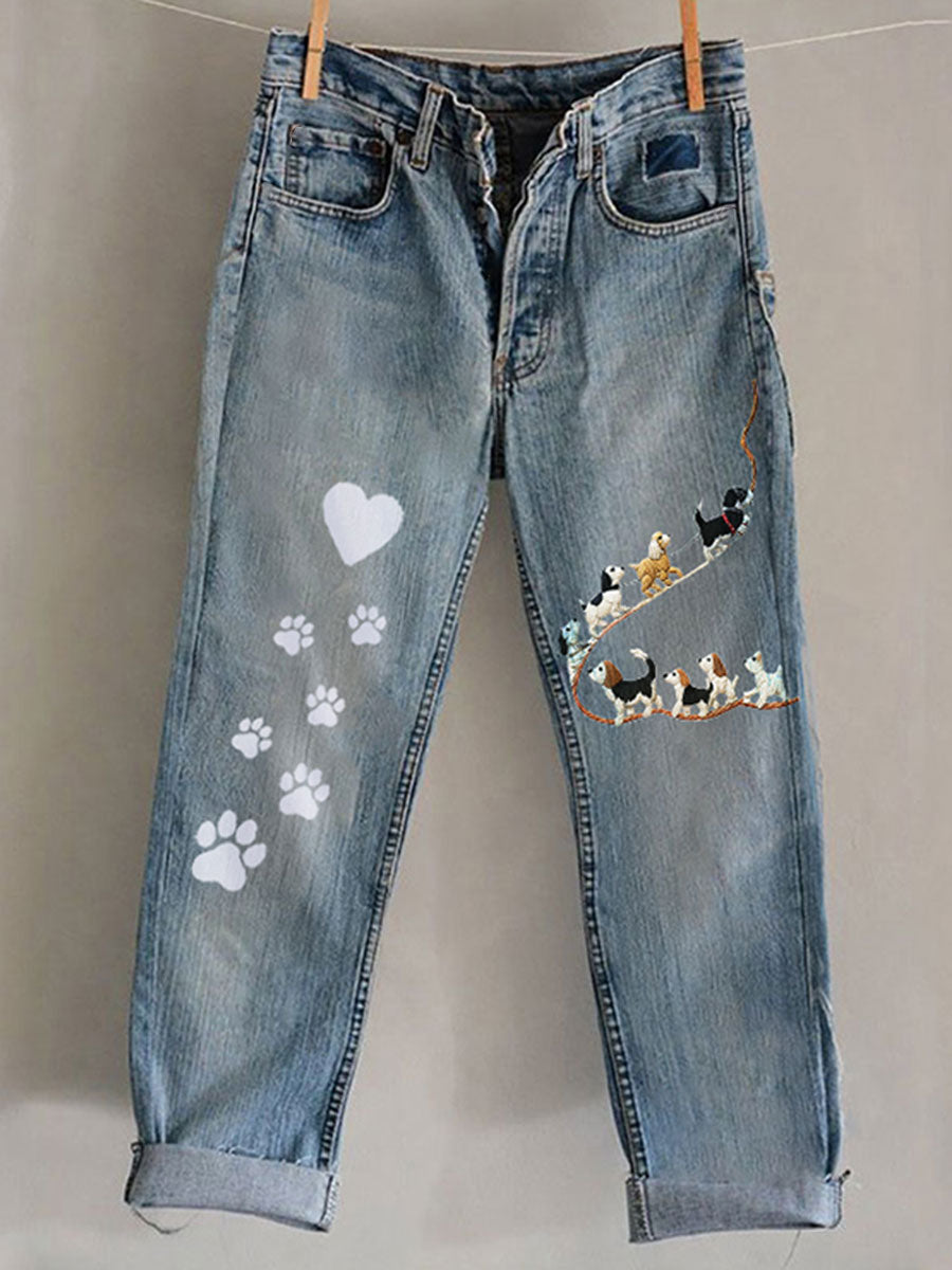 Damen-Hunde-Kunstdruck-Freizeit hosen