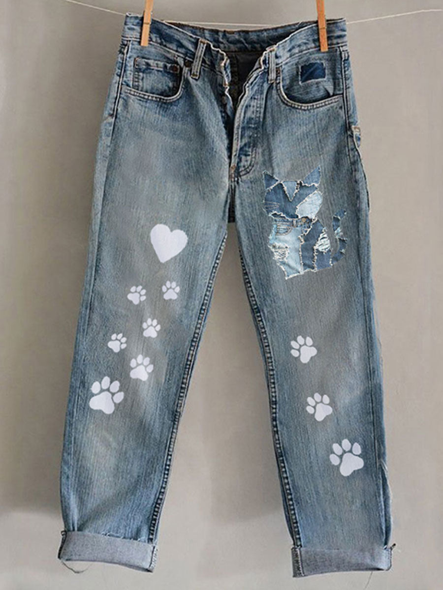 Damen-Hosen mit Katzenkunstdruck, lässig