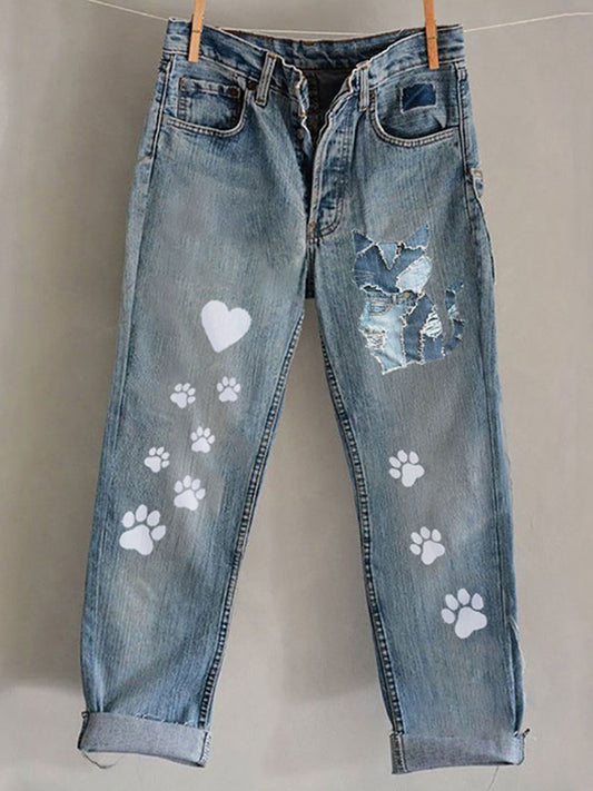 Damen-Hosen mit Katzenkunstdruck, lässig