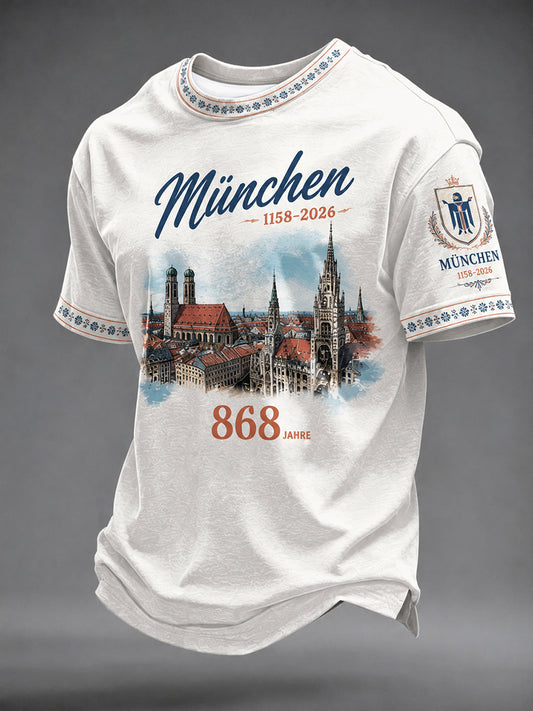 Herren München Stadtgründungsfest-Print Freizeit-T-Shirt